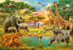 Barntapet med afrikanska djur som lejon och zebra