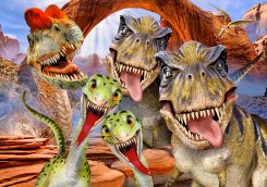 barntapet med dinosaurier som är med på en selfie