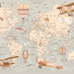 Världskarta med ballonger och flyg