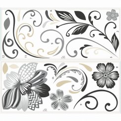 Blomma Scroll (svart,grå,silver,guld)