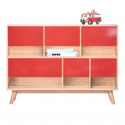 Skåp och bokhylla med dekorplast i blank röd färg