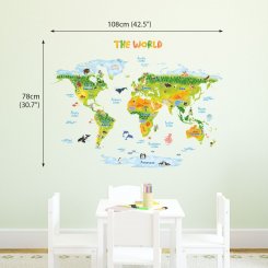 Stor världskarta som väggdekor för barnrum