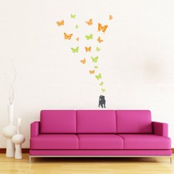 Väggdekor - Fjärilar och kattunge