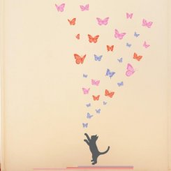 Väggdekor - Fjärilar och kattunge