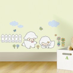 Barnrum med söta lamm på väggen