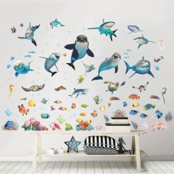 Inspiration för att inreda barnrummet med fiskar definer och hajar med väggdekor från Walltastic