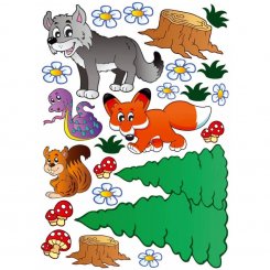 Väggdekor med varg räv och andra skogsdjur