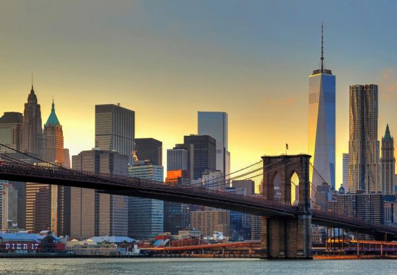 Fototapet med Brooklyn Bridge at sunset