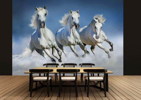 Fototapet med vita hästar