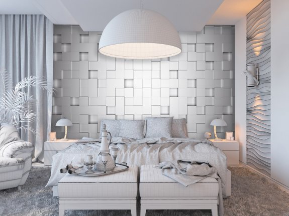 Fototapet med 3d mönster av vit vägg