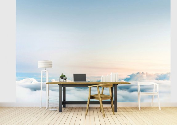 Fototapet monterad på kontor med moln och himmel