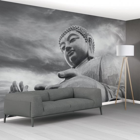 Fototapet med Buddha staty i svart och vitt