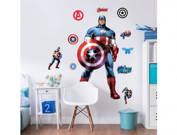 Stor väggdekor med Captain America från Avengers och Walltastic