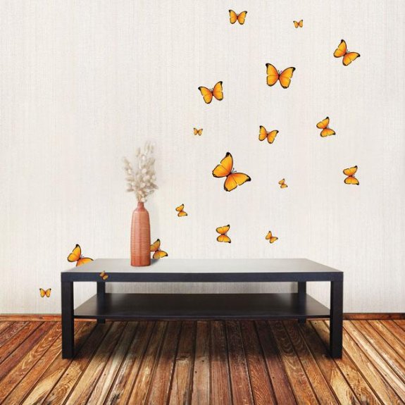 Väggdekor - Fjärilar 18 st orangegula