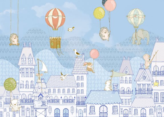 barntapet med luftballonger och djur
